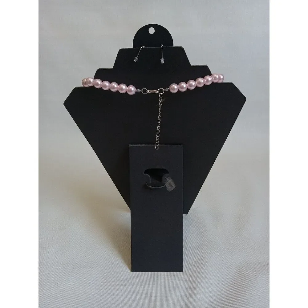 Soft Pink Round Beaded Adjustable Single Strand Matching Necklace & Earring Set